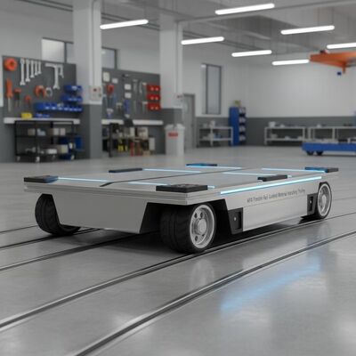10 Ton Kapasitas Beban Kereta Transfer Shuttle Multi-Directional dengan Trolley Pengolahan Bahan Pengemudi Kereta Api Bermesin Baterai